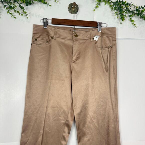 Cache Gold Dress Pants Womens 10 Beige Flare Leg Stretch Cotton Trouser Shiny - Picture 15 of 15